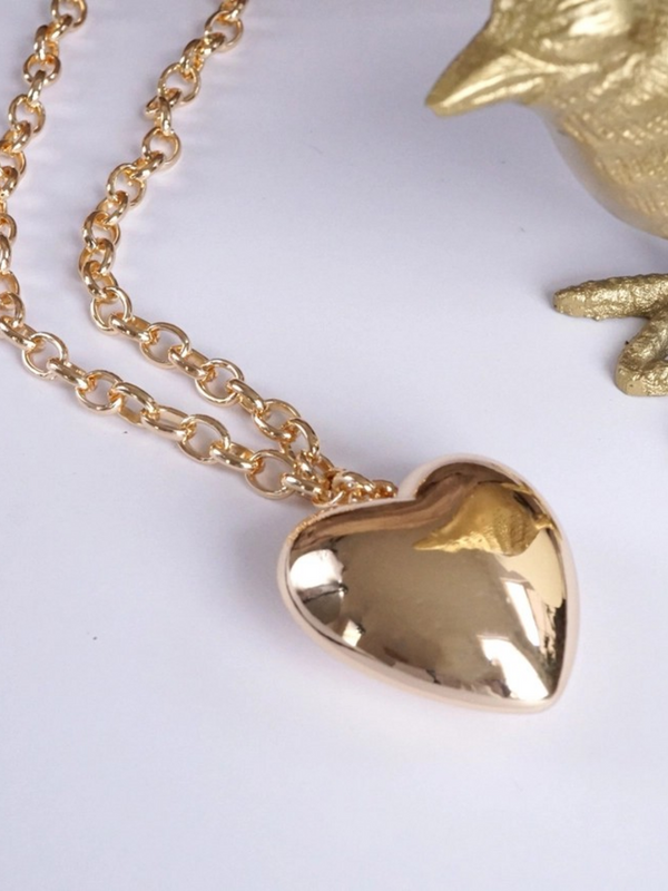 long gold puffy heart pendant necklace