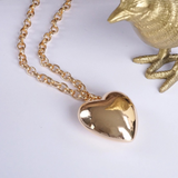 long gold puffy heart pendant necklace