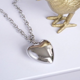 long silver puffy heart pendant necklace