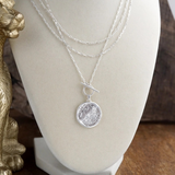 silver tone moon phase relic layered coin togglr necklace