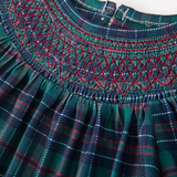 girls plaid smocked dress with puff sleeves