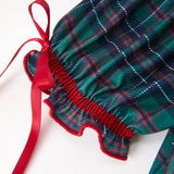 girls plaid smocked dress with puff sleeves