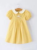 yellow goose embroidered smocked plaid dress