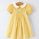 yellow goose embroidered smocked plaid dress