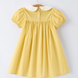 yellow goose embroidered smocked plaid dress