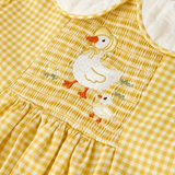 yellow goose embroidered smocked plaid dress
