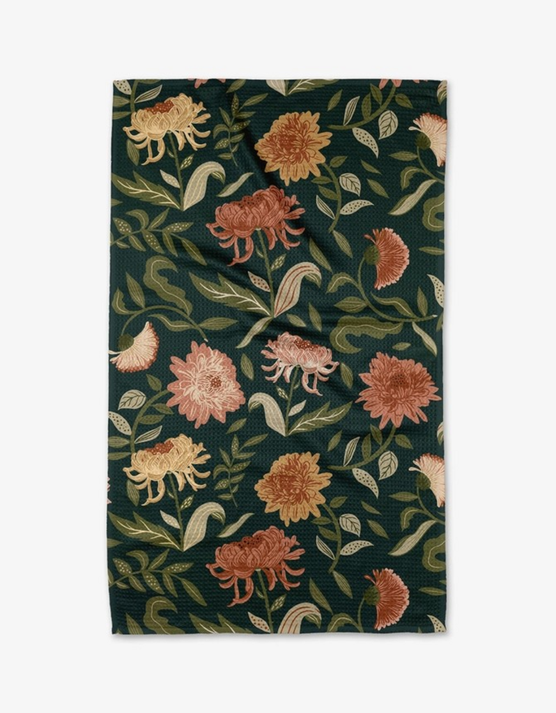 chrysanthemums in november tea towel