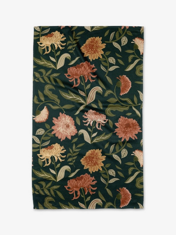 chrysanthemums in november tea towel