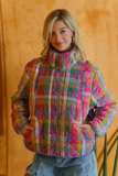 stained glass bleached vintage plaid quilted jacket with pockets