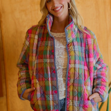 stained glass bleached vintage plaid quilted jacket with pockets