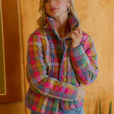 stained glass bleached vintage plaid quilted jacket with pockets
