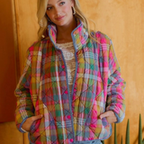 stained glass bleached vintage plaid quilted jacket with pockets