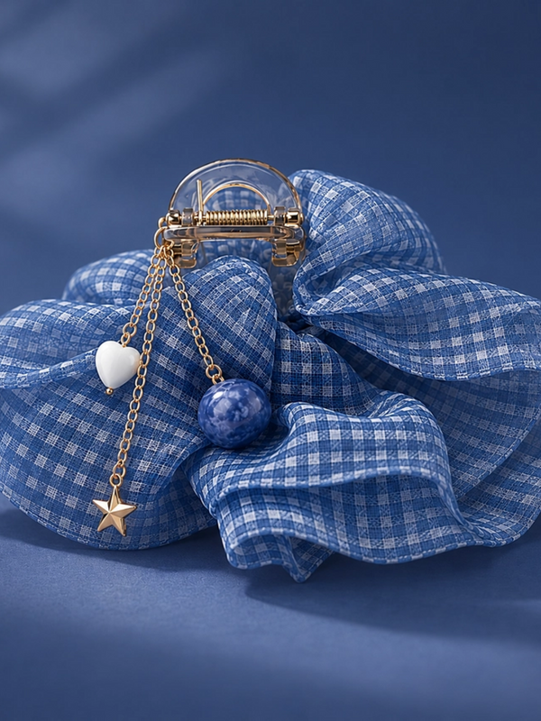 blueberry charm gingham mesh hair claw