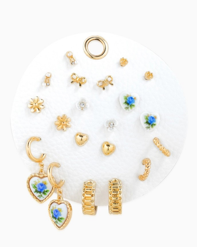 blue ceramic heart mix variety earring set
