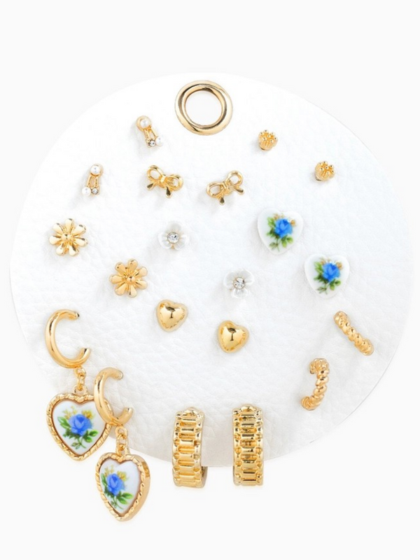 blue ceramic heart mix variety earring set