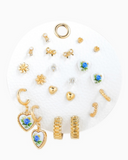 blue ceramic heart mix variety earring set