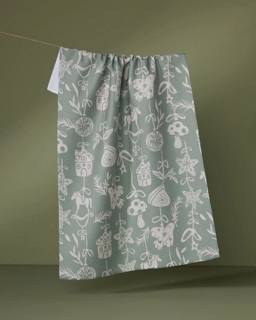 cozy ornaments tea towel