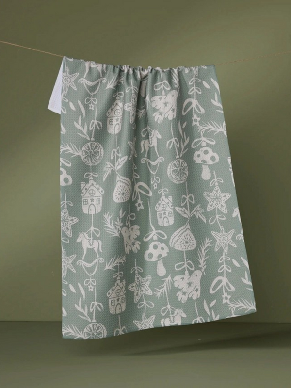 cozy ornaments tea towel