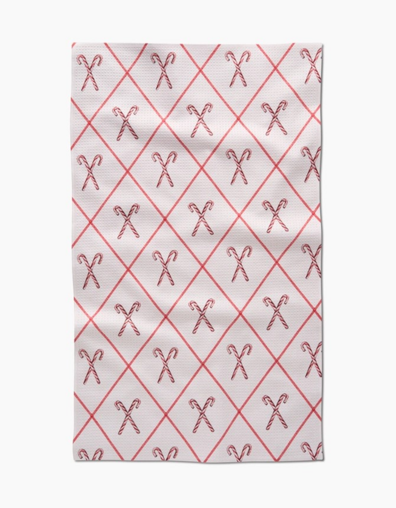 festive candy canes tea towel