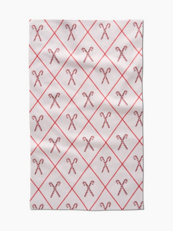 festive candy canes tea towel