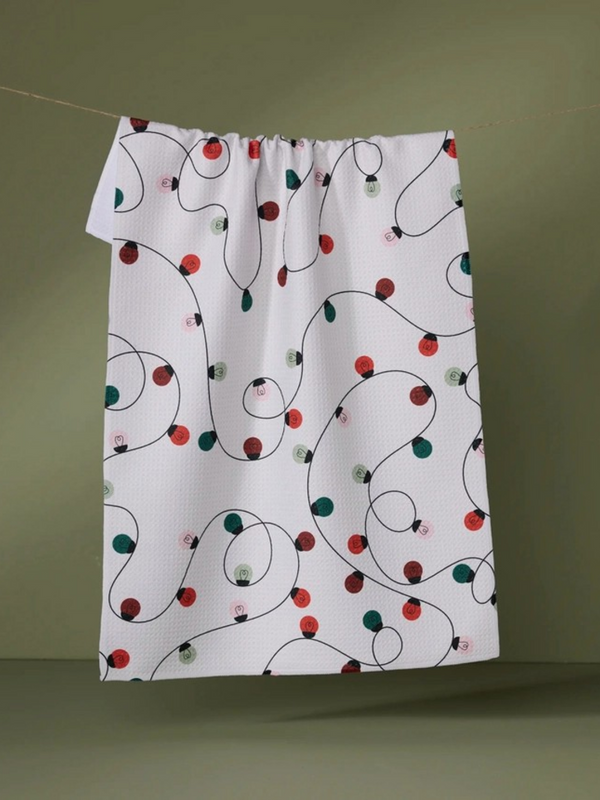 holiday lights tea towel