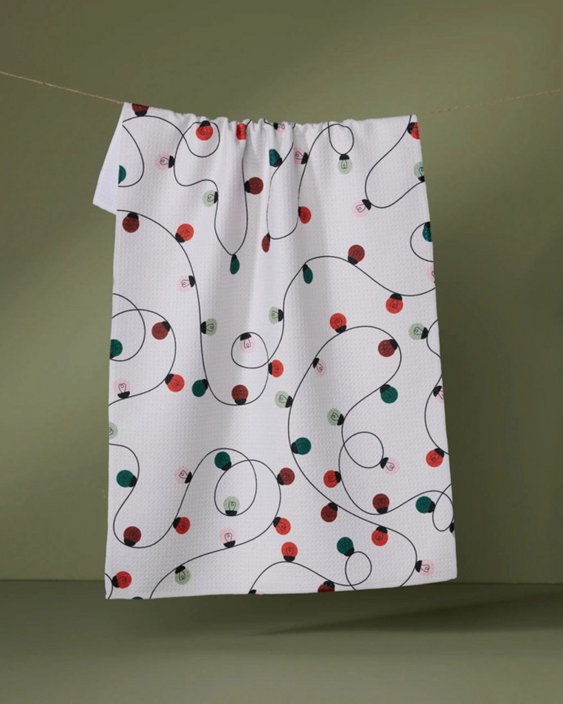 holiday lights tea towel