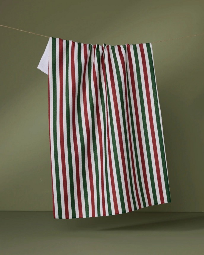 ribbon green and red tea towel