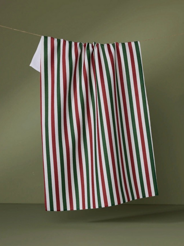 ribbon green and red tea towel