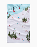 winter skiing trip tea towel