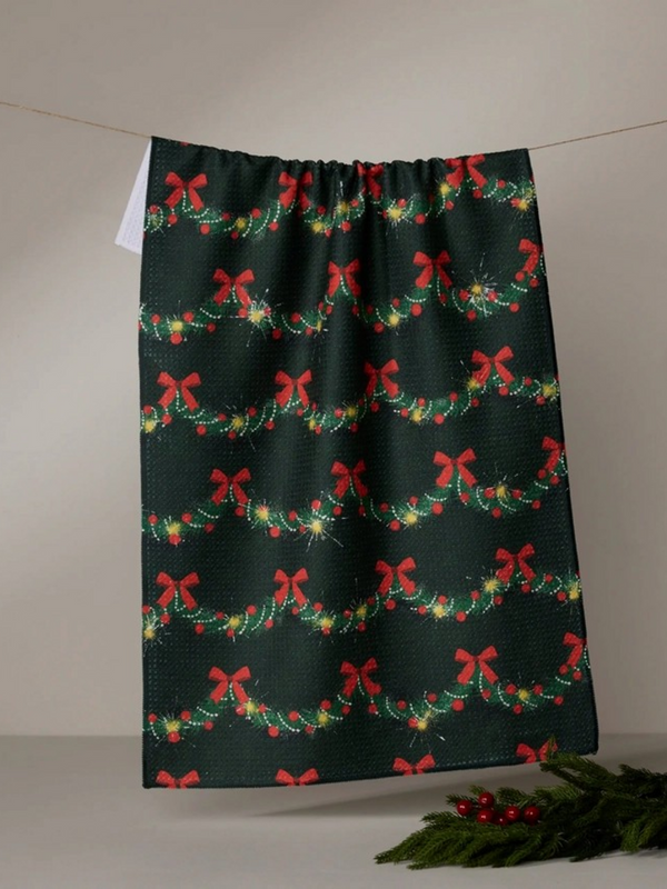 yuletide garland tea towel