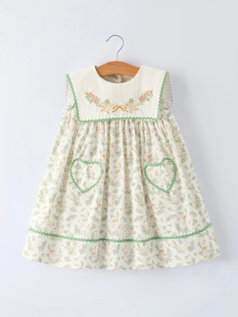 vintage floral duck embroidered dress
