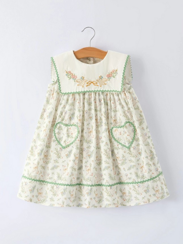 vintage floral duck embroidered dress