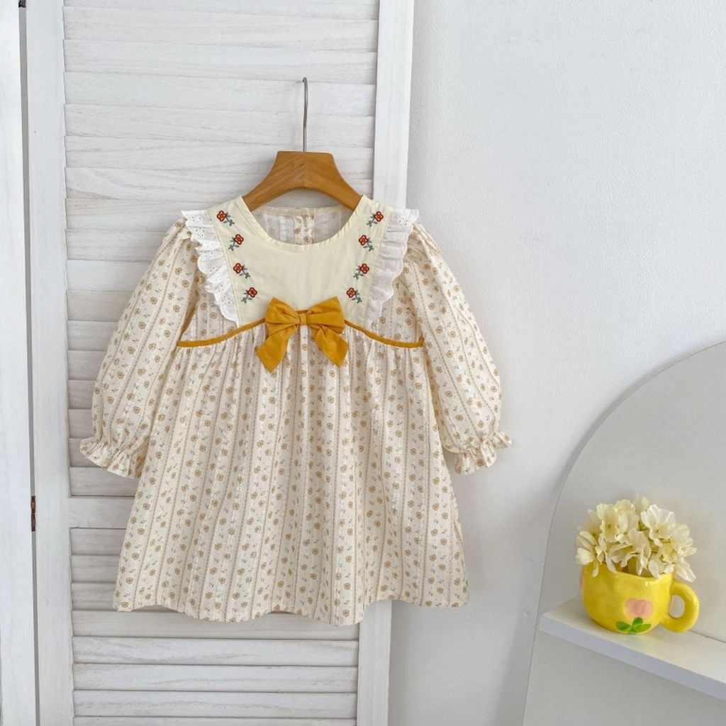 yellow floral embroidered dress