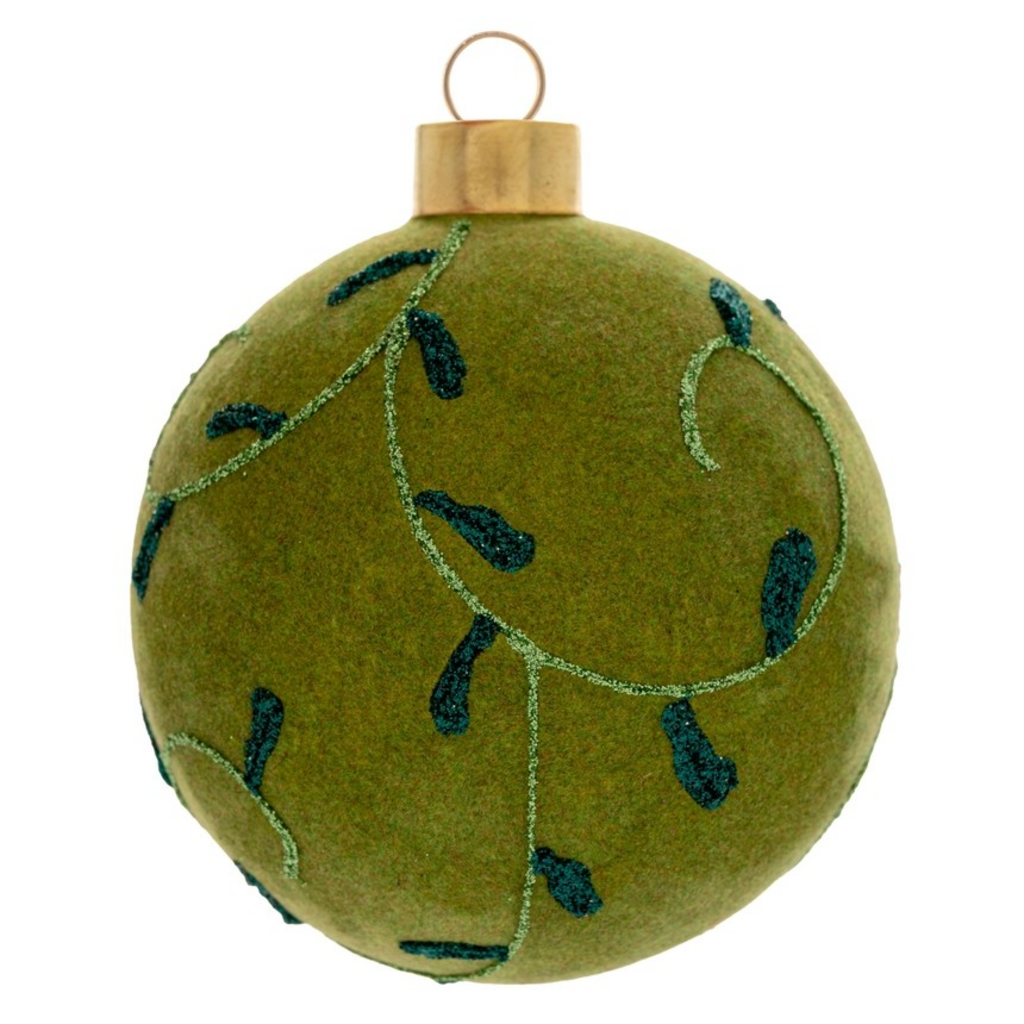 green felted vine ball glass ornament