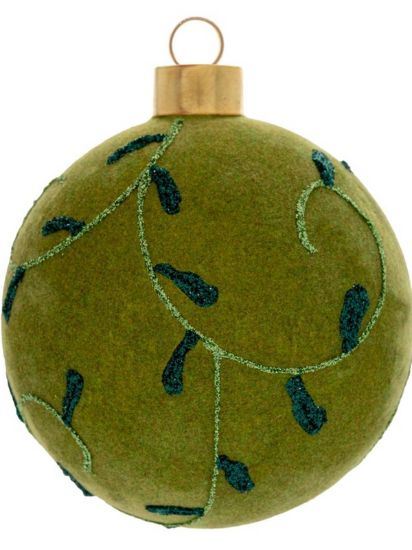 green felted vine ball glass ornament