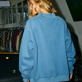 blue & cream apres ski reversible mock neck sweatshirt