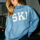 blue & cream apres ski reversible mock neck sweatshirt