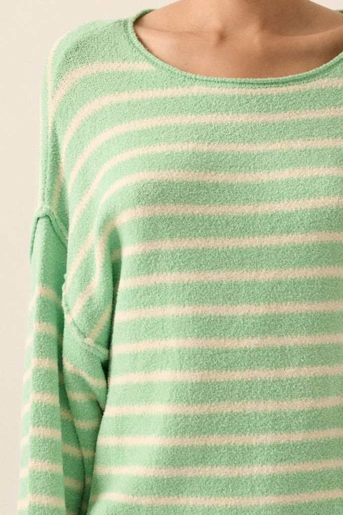 aquamarine and cream striped sweater