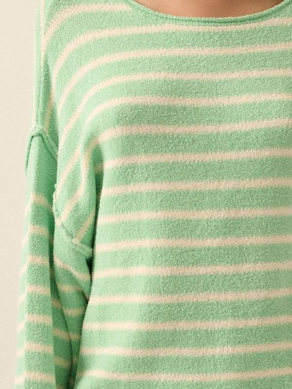 aquamarine and cream striped sweater