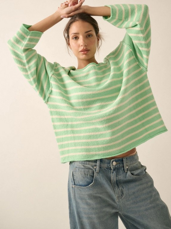 aquamarine and cream striped sweater