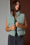 green gingham puffer vest