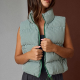 green gingham puffer vest