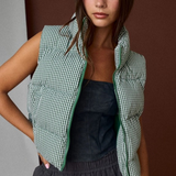 green gingham puffer vest