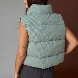 green gingham puffer vest