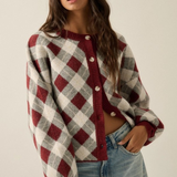 Plum Plaid Cardigan Sweater