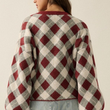 Plum Plaid Cardigan Sweater