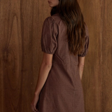 brick red woven cotton V neck mini dress