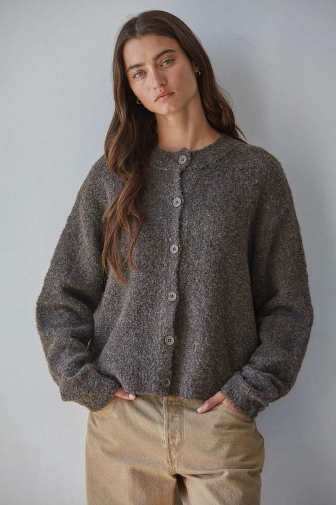 brown knit long sleeve sweater cardigan