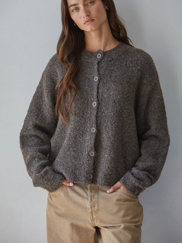 brown knit long sleeve sweater cardigan