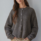 brown knit long sleeve sweater cardigan